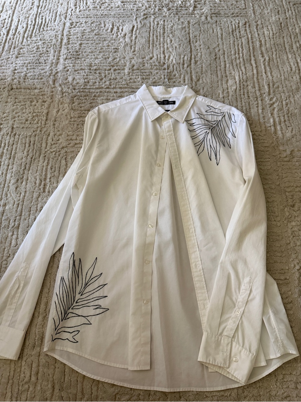 Michael Kors White Button-Up Shirt with Black Palm Embroidery